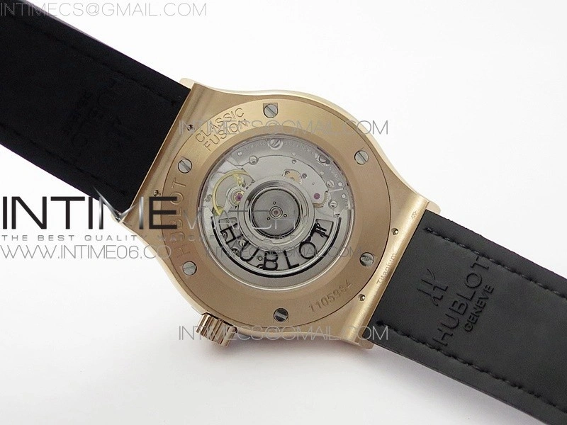 Classic Fusion 42mm RG Paved Diamonds Case Bezel B50F Black Dial On Black Gummy Strap A2892