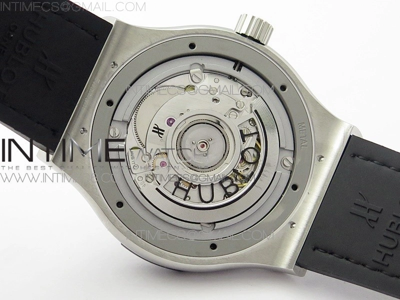 Classic Fusion 42mm SS Paved Diamonds Case Bezel B50F Black Dial On Black Gummy Strap A2892