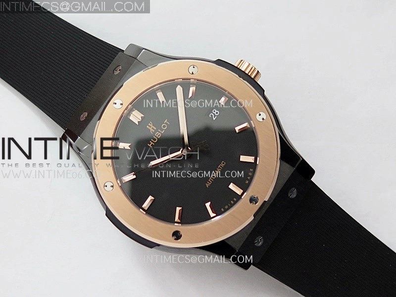 Classic Fusion 42mm Ceramic RG JJZF 1:1 Best Edition Black Dial On Black Rubber Strap