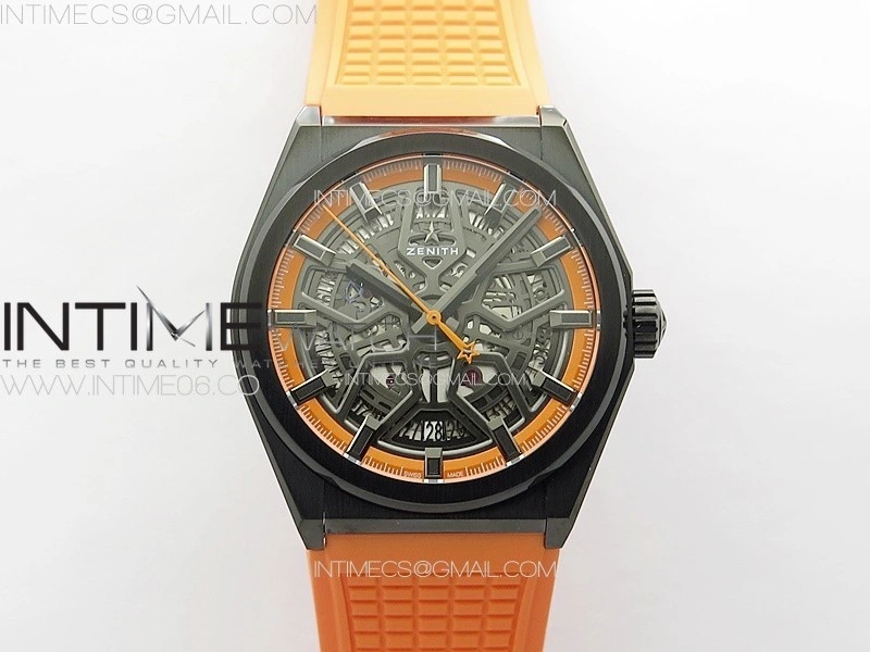 Defy Classic PVD LF 1:1 Best Edition Skeleton Orange Dial on Orange Rubber Strap A2892 V2