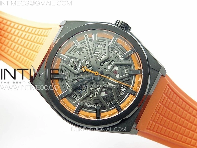 Defy Classic PVD LF 1:1 Best Edition Skeleton Orange Dial on Orange Rubber Strap A2892 V2