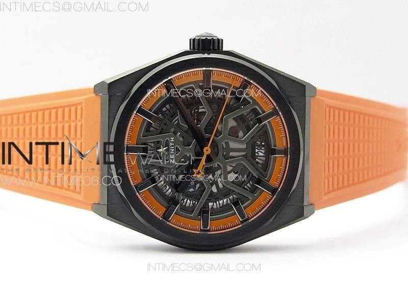 Defy Classic PVD LF 1:1 Best Edition Skeleton Orange Dial on Orange Rubber Strap A2892 V2
