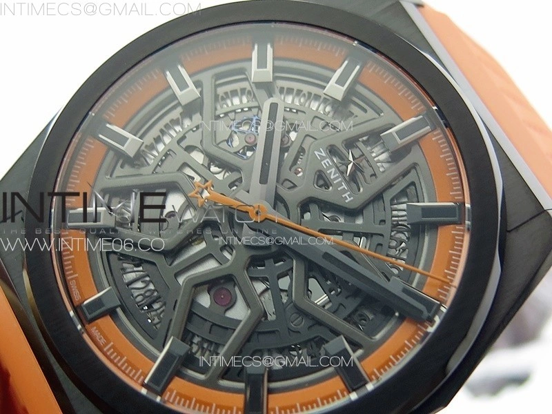 Defy Classic PVD LF 1:1 Best Edition Skeleton Orange Dial on Orange Rubber Strap A2892 V2
