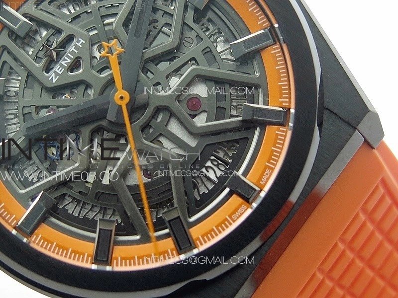 Defy Classic PVD LF 1:1 Best Edition Skeleton Orange Dial on Orange Rubber Strap A2892 V2