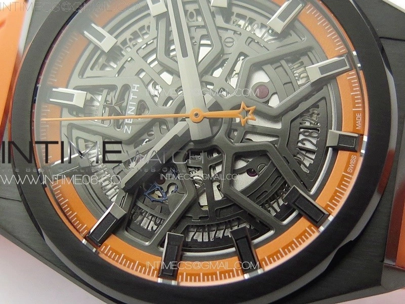 Defy Classic PVD LF 1:1 Best Edition Skeleton Orange Dial on Orange Rubber Strap A2892 V2