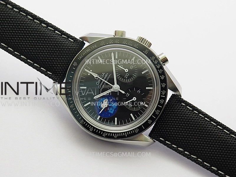 Speedmaster Professional Blue Snoopy SS N1F 1:1 Best Edition Black Dial On Black Nylon Strap A3861