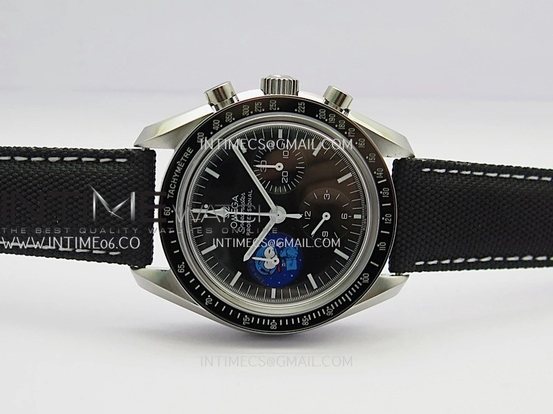 Speedmaster Professional Blue Snoopy SS N1F 1:1 Best Edition Black Dial On Black Nylon Strap A3861