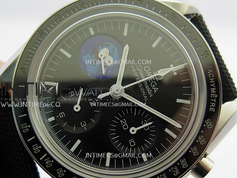 Speedmaster Professional Blue Snoopy SS N1F 1:1 Best Edition Black Dial On Black Nylon Strap A3861