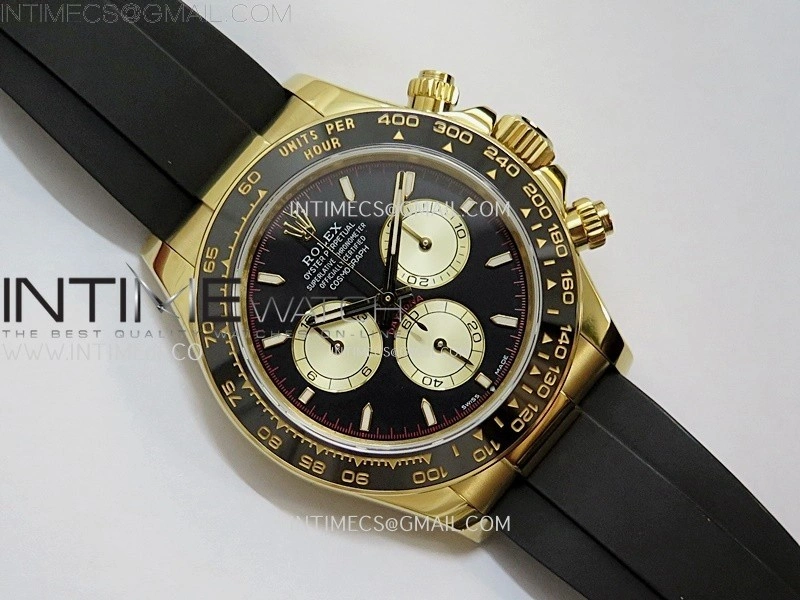 Daytona 126518 QF Gain Weight 1:1 Best Edition Black Dial Gold Subdial Sticks Markers on Oysterflex Strap SH4131 V11