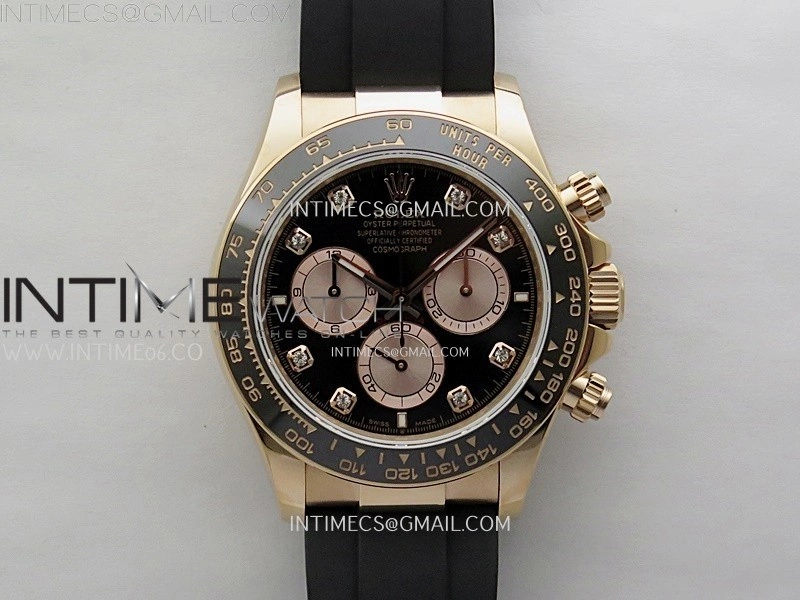 Daytona 126515 QF Gain Weight 1:1 Best Edition Black Dial RG Subdial Diamonds Markers on Oysterflex Strap SH4131 V11