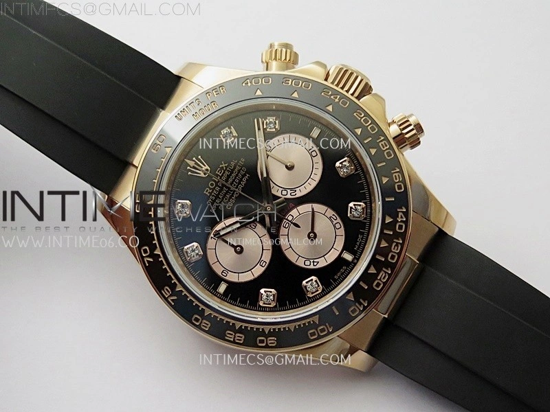 Daytona 126515 QF Gain Weight 1:1 Best Edition Black Dial RG Subdial Diamonds Markers on Oysterflex Strap SH4131 V11
