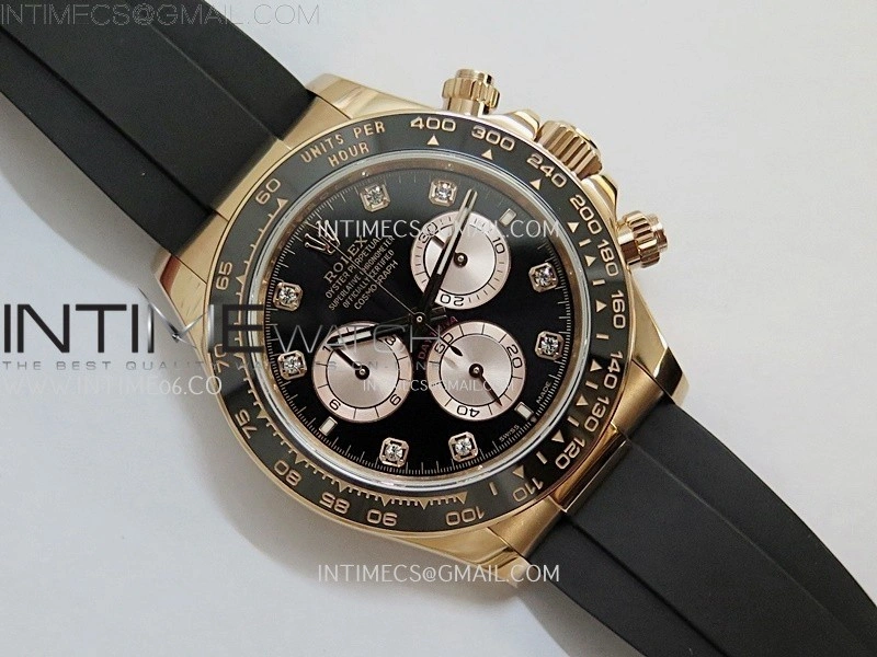 Daytona 126515 QF Gain Weight 1:1 Best Edition Black Dial RG Subdial Diamonds Markers on Oysterflex Strap SH4131 V11