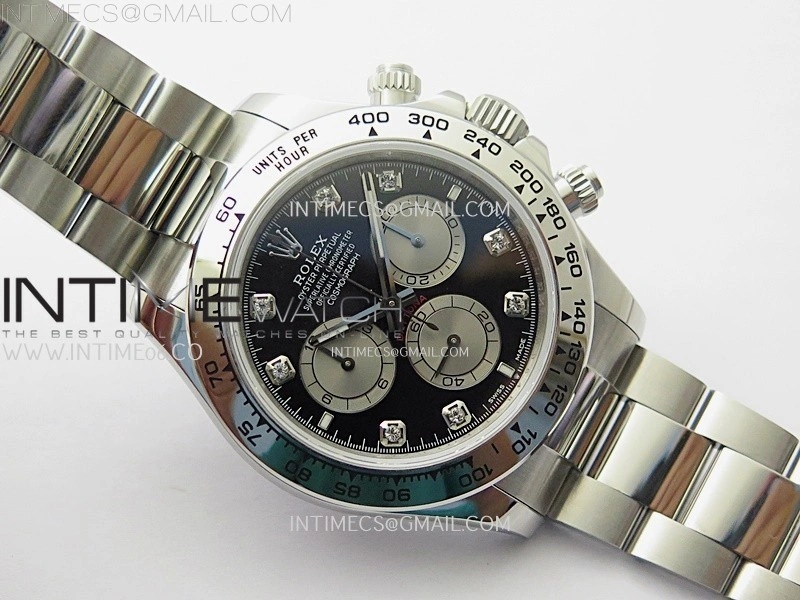 Daytona 126509 904L SS QF Best Edition Black Dial Silver Subdial Diamonds Markers On 904L SS Bracelet SA4131
