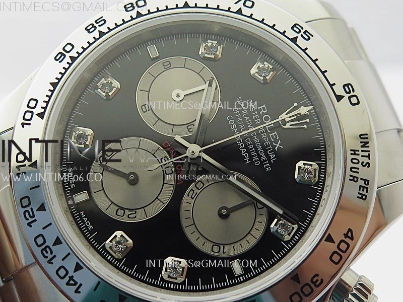 Daytona 126509 904L SS QF Best Edition Black Dial Silver Subdial Diamonds Markers On 904L SS Bracelet SA4131