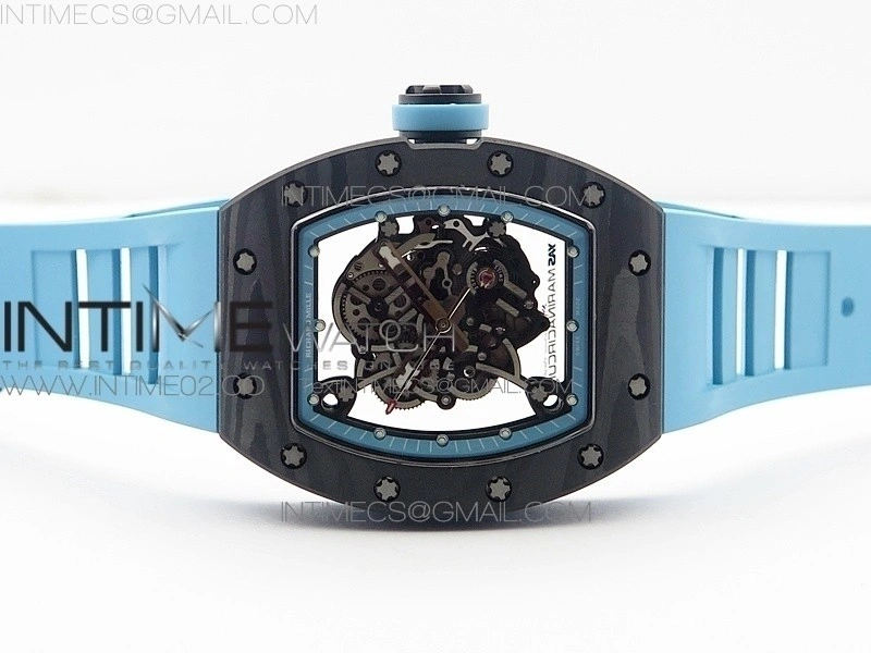 RM055 Carbon Case KVF Best Edition Carbon Bezel Skeleton Dial Blue Crown on blue Rubber Strap MIYOTA8215