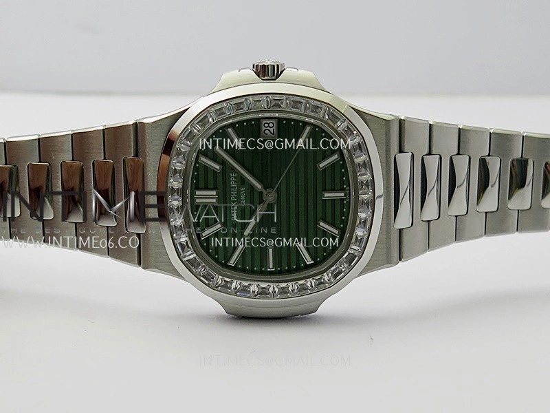 Nautilus 5711 1A 3KF 1:1 Best Edition Diamonds Bezel Green Textured Dial on SS Bracelet A324 Super Clone V2