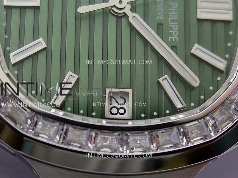 Nautilus 5711 1A 3KF 1:1 Best Edition Diamonds Bezel Green Textured Dial on SS Bracelet A324 Super Clone V2