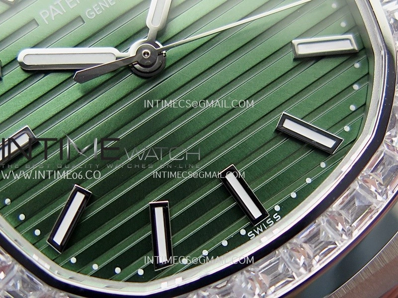 Nautilus 5711 1A 3KF 1:1 Best Edition Diamonds Bezel Green Textured Dial on SS Bracelet A324 Super Clone V2