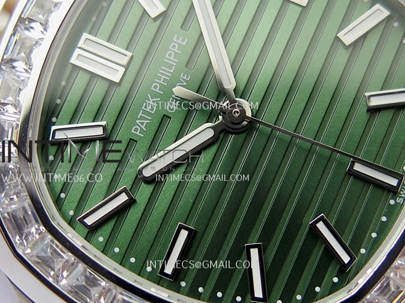 Nautilus 5711 1A 3KF 1:1 Best Edition Diamonds Bezel Green Textured Dial on SS Bracelet A324 Super Clone V2