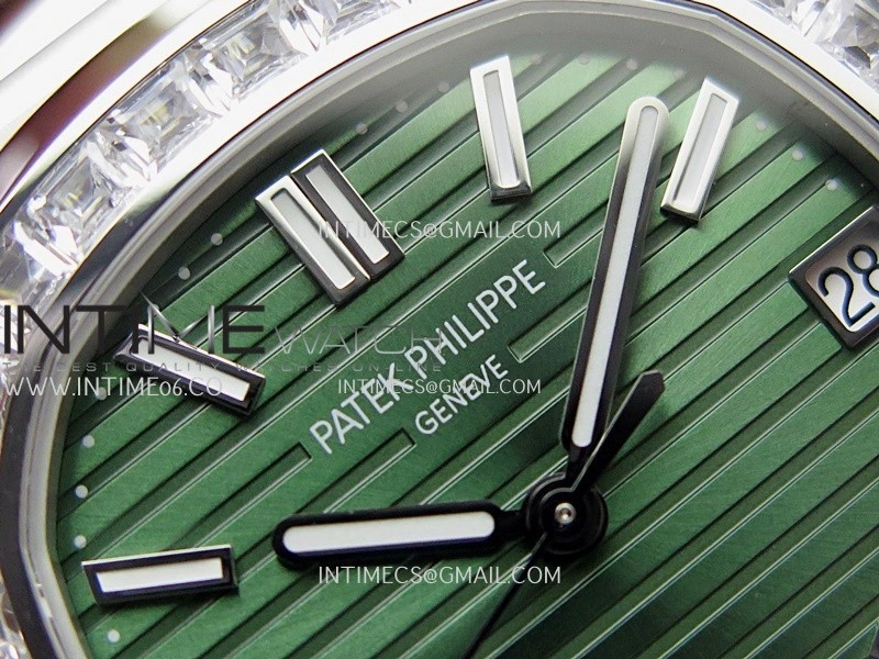 Nautilus 5711 1A 3KF 1:1 Best Edition Diamonds Bezel Green Textured Dial on SS Bracelet A324 Super Clone V2