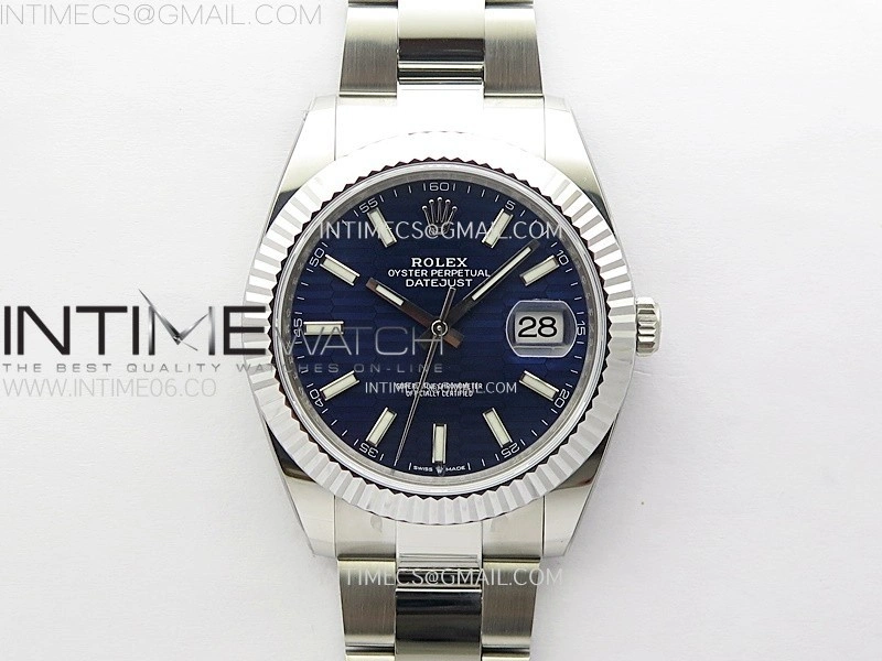 DateJust 41mm 126334 904 SS AR+F V2 1:1 Best Edition Fluted Bezel Motif Blue Dial Sticks Markers on Oyster Bracelet DD3235