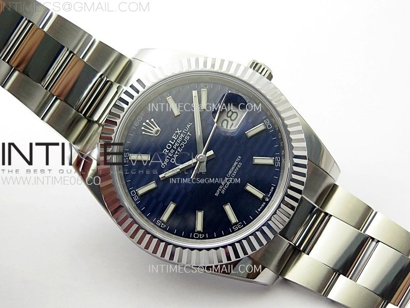 DateJust 41mm 126334 904 SS AR+F V2 1:1 Best Edition Fluted Bezel Motif Blue Dial Sticks Markers on Oyster Bracelet DD3235
