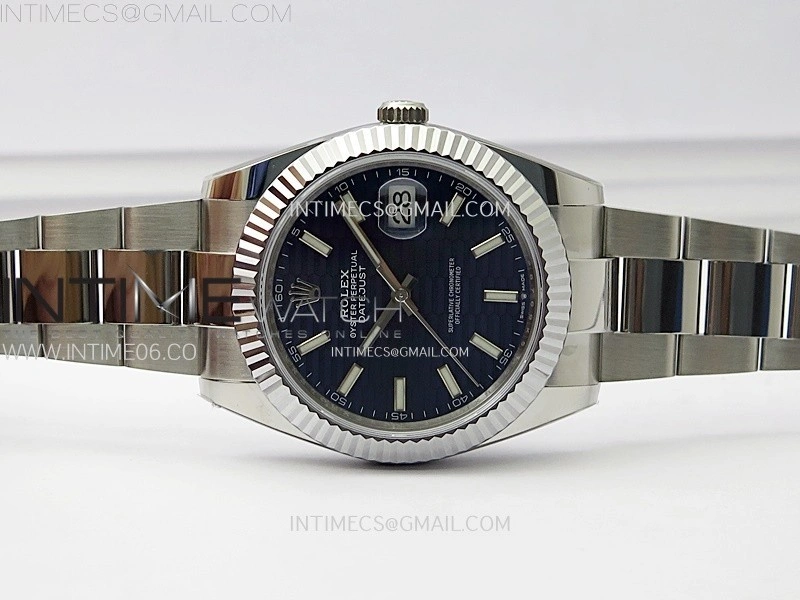 DateJust 41mm 126334 904 SS AR+F V2 1:1 Best Edition Fluted Bezel Motif Blue Dial Sticks Markers on Oyster Bracelet DD3235