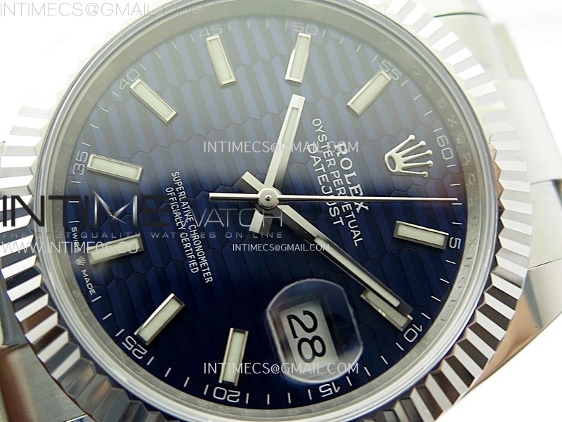 DateJust 41mm 126334 904 SS AR+F V2 1:1 Best Edition Fluted Bezel Motif Blue Dial Sticks Markers on Oyster Bracelet DD3235