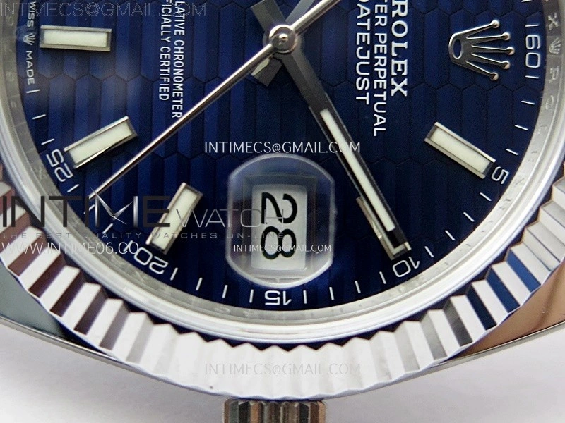 DateJust 41mm 126334 904 SS AR+F V2 1:1 Best Edition Fluted Bezel Motif Blue Dial Sticks Markers on Oyster Bracelet DD3235