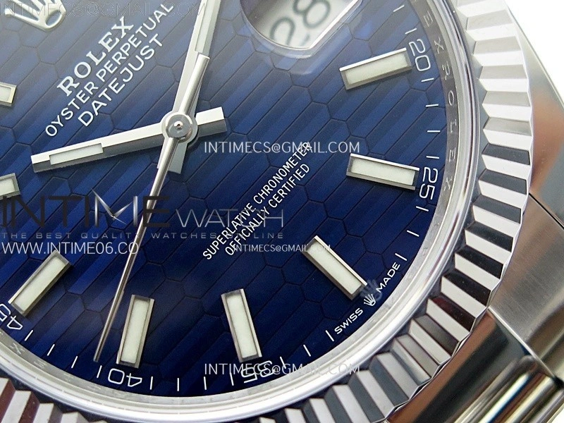DateJust 41mm 126334 904 SS AR+F V2 1:1 Best Edition Fluted Bezel Motif Blue Dial Sticks Markers on Oyster Bracelet DD3235