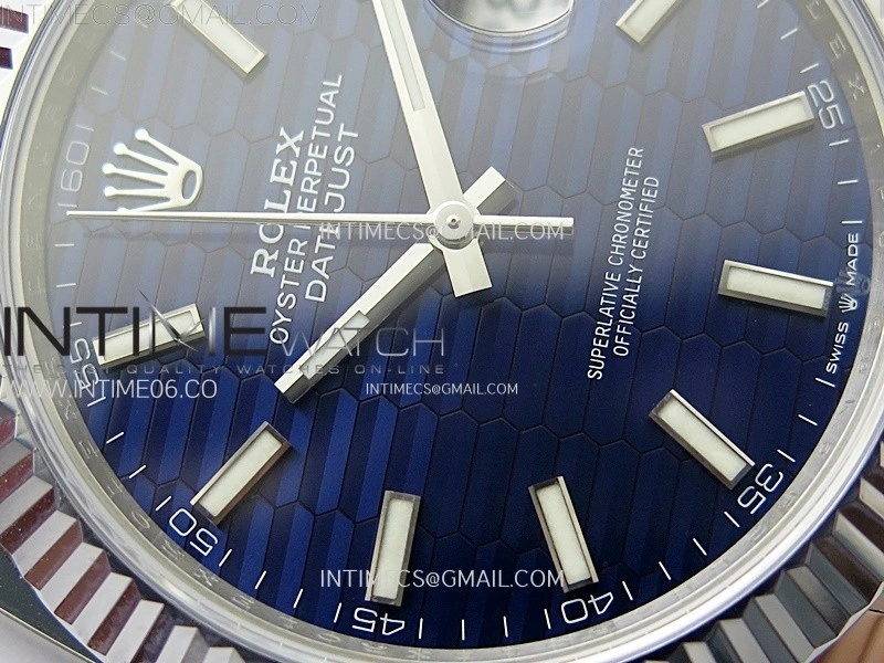 DateJust 41mm 126334 904 SS AR+F V2 1:1 Best Edition Fluted Bezel Motif Blue Dial Sticks Markers on Oyster Bracelet DD3235