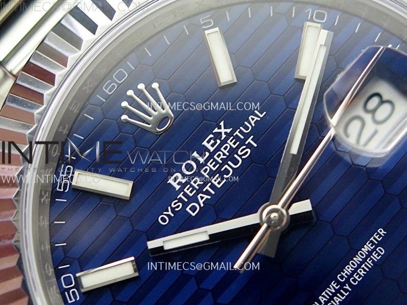 DateJust 41mm 126334 904 SS AR+F V2 1:1 Best Edition Fluted Bezel Motif Blue Dial Sticks Markers on Oyster Bracelet DD3235