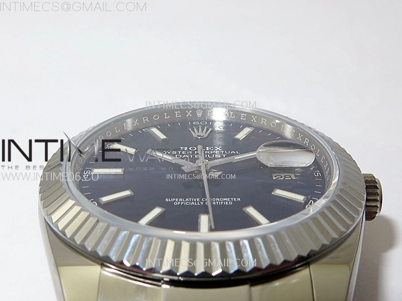 DateJust 41mm 126334 904 SS AR+F V2 1:1 Best Edition Fluted Bezel Motif Blue Dial Sticks Markers on Oyster Bracelet DD3235