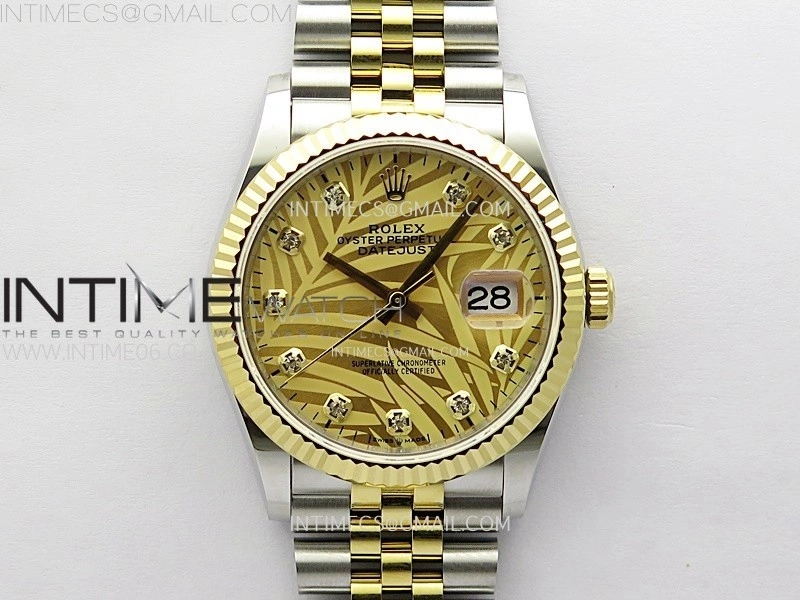DateJust 36MM 126233 SS YG APSF 1:1 Best Edition Gold Palm Leaves Dial Diamond Markers on SS YG Jubilee Bracelet SA3235