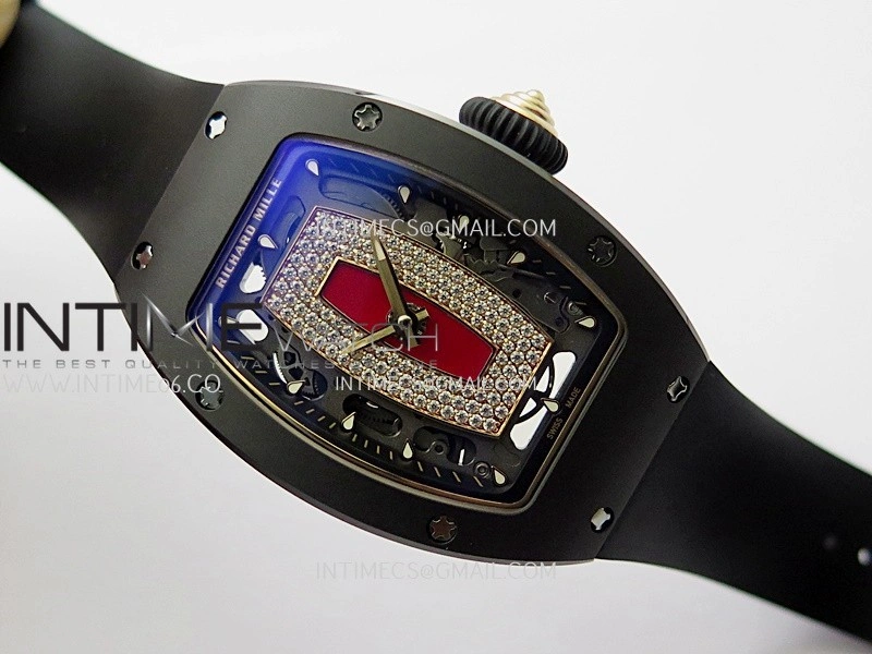 RM07 Real Black Ceramic RG ZF Best Edition Red MOP Diamond Skeleton Dial On Black Rubber Strap Asian CRMA2 Clone