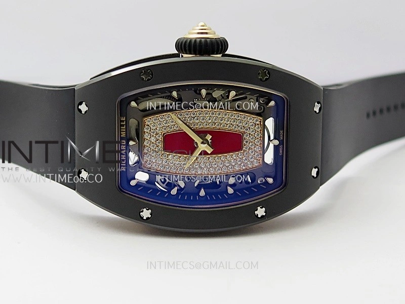 RM07 Real Black Ceramic RG ZF Best Edition Red MOP Diamond Skeleton Dial On Black Rubber Strap Asian CRMA2 Clone