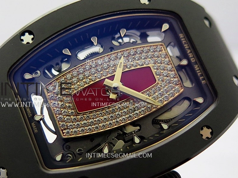 RM07 Real Black Ceramic RG ZF Best Edition Red MOP Diamond Skeleton Dial On Black Rubber Strap Asian CRMA2 Clone