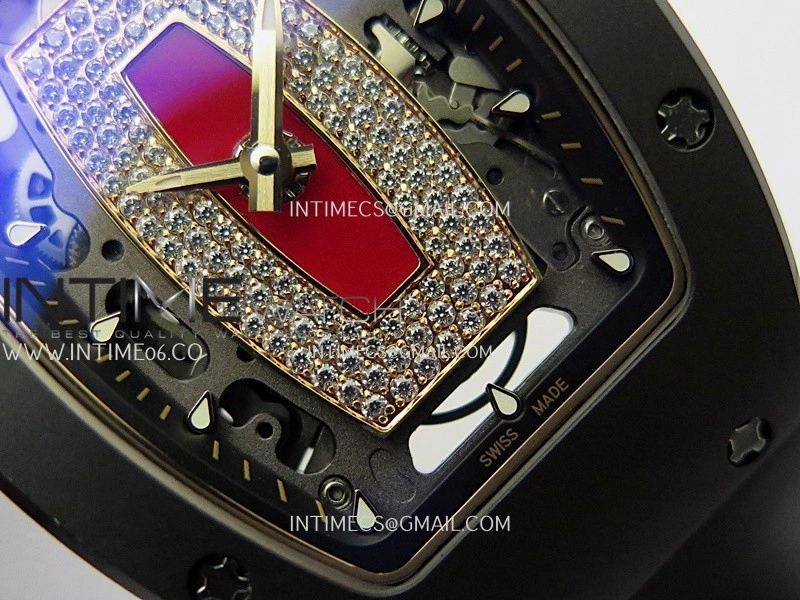 RM07 Real Black Ceramic RG ZF Best Edition Red MOP Diamond Skeleton Dial On Black Rubber Strap Asian CRMA2 Clone