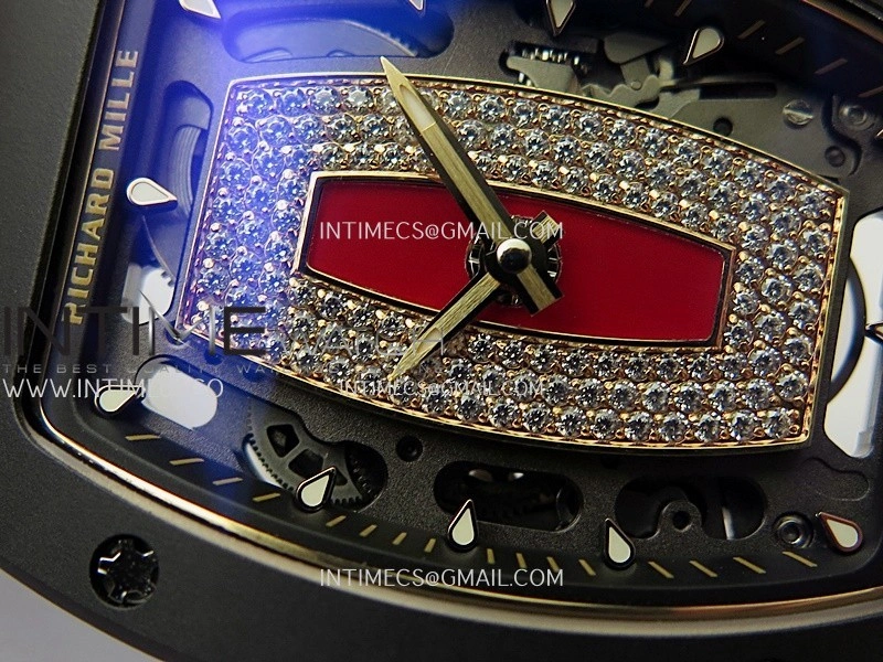 RM07 Real Black Ceramic RG ZF Best Edition Red MOP Diamond Skeleton Dial On Black Rubber Strap Asian CRMA2 Clone