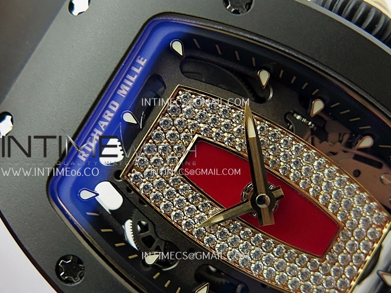 RM07 Real Black Ceramic RG ZF Best Edition Red MOP Diamond Skeleton Dial On Black Rubber Strap Asian CRMA2 Clone