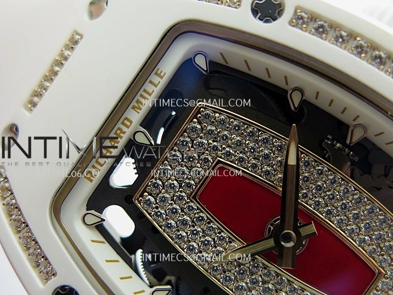 RM07 Real White Ceramic Diamond Bezel YG ZF Best Edition Red MOP Diamond Skeleton Dial On Black Rubber Strap Asian CRMA2 Clone
