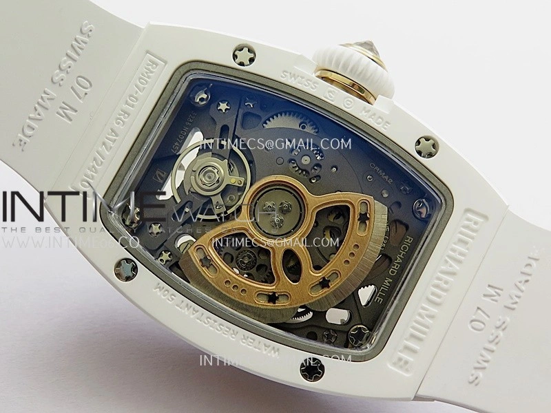 RM07 Real White Ceramic Diamond Bezel YG ZF Best Edition Red MOP Diamond Skeleton Dial On Black Rubber Strap Asian CRMA2 Clone