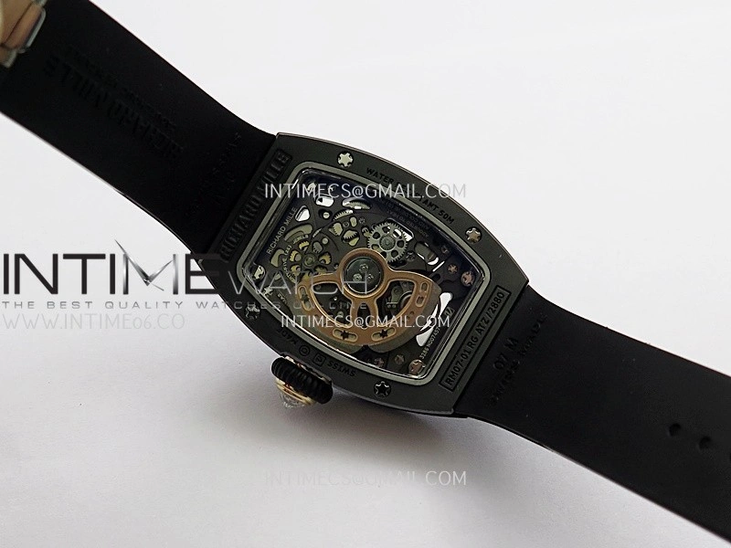 RM07 Real Black Ceramic Diamond Bezel YG ZF Best Edition Red MOP Diamond Skeleton Dial On Black Rubber Strap Asian CRMA2 Clone