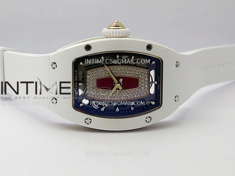 RM07 Real White Ceramic Bezel RG ZF Best Edition Red MOP Diamond Skeleton Dial On White Rubber Strap Asian CRMA2 Clone