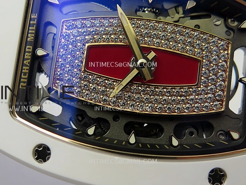 RM07 Real White Ceramic Bezel RG ZF Best Edition Red MOP Diamond Skeleton Dial On White Rubber Strap Asian CRMA2 Clone