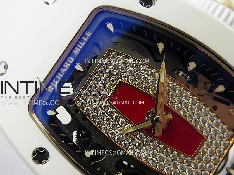RM07 Real White Ceramic Bezel RG ZF Best Edition Red MOP Diamond Skeleton Dial On White Rubber Strap Asian CRMA2 Clone