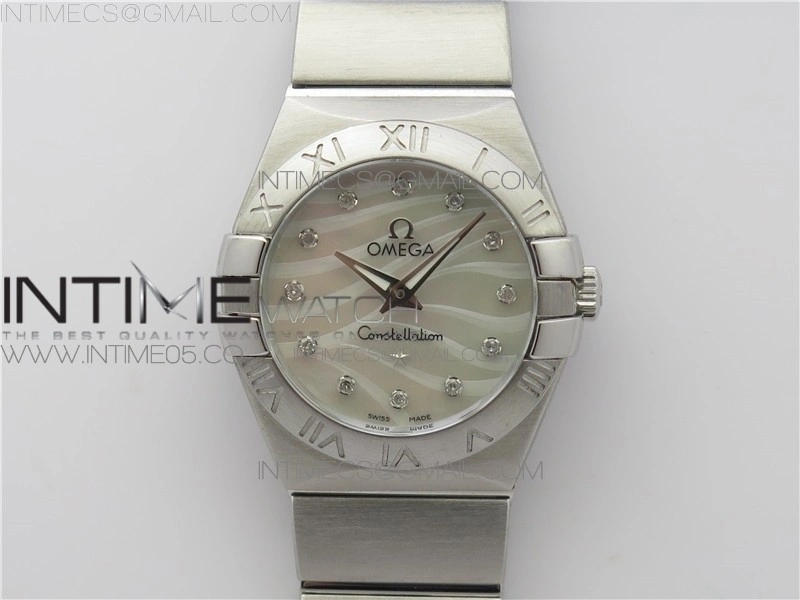 Constellation Ladies 27mm K11F 1:1 Best Edition SS White MOP Textured Dial Diamonds Markers on SS Bracelet ETA Quartz