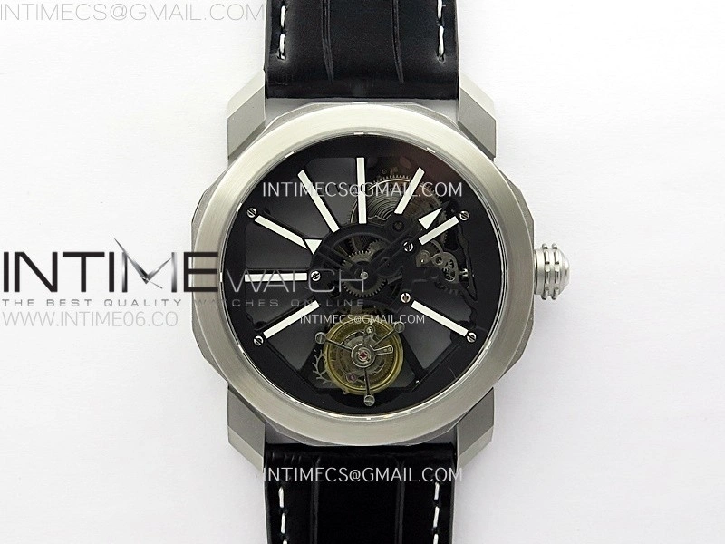 Octo 102910 SS AXF Best Edition Skeleton Dial on Black Leather Strap Asian BVL206 Tourbillon Movement