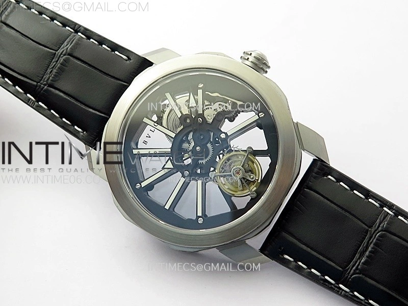 Octo 102910 SS AXF Best Edition Skeleton Dial on Black Leather Strap Asian BVL206 Tourbillon Movement