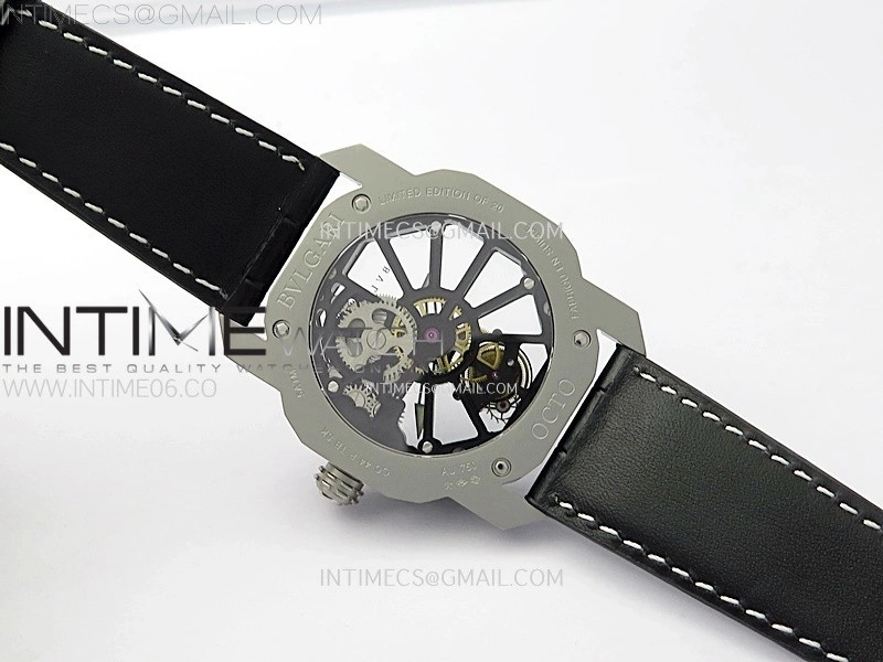 Octo 102910 SS AXF Best Edition Skeleton Dial on Black Leather Strap Asian BVL206 Tourbillon Movement